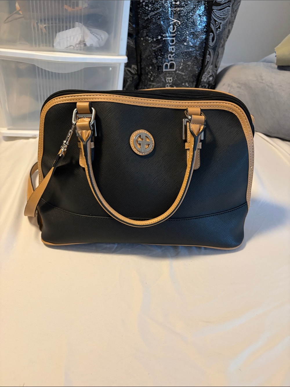 Giani Bernini Black and Tan Structured Satchel